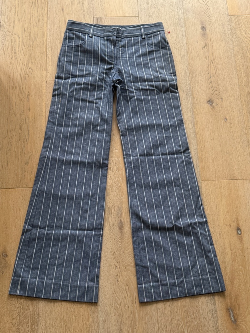Helmut Lang Blue and White Pinstripe Wide-Leg Trousers